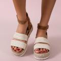 New Summer Women Golden Sandals Platform Heels Cross Strap Ankle Lace Peep Toe Beach Party Ladies Shoes Zapatos Sandals. 
