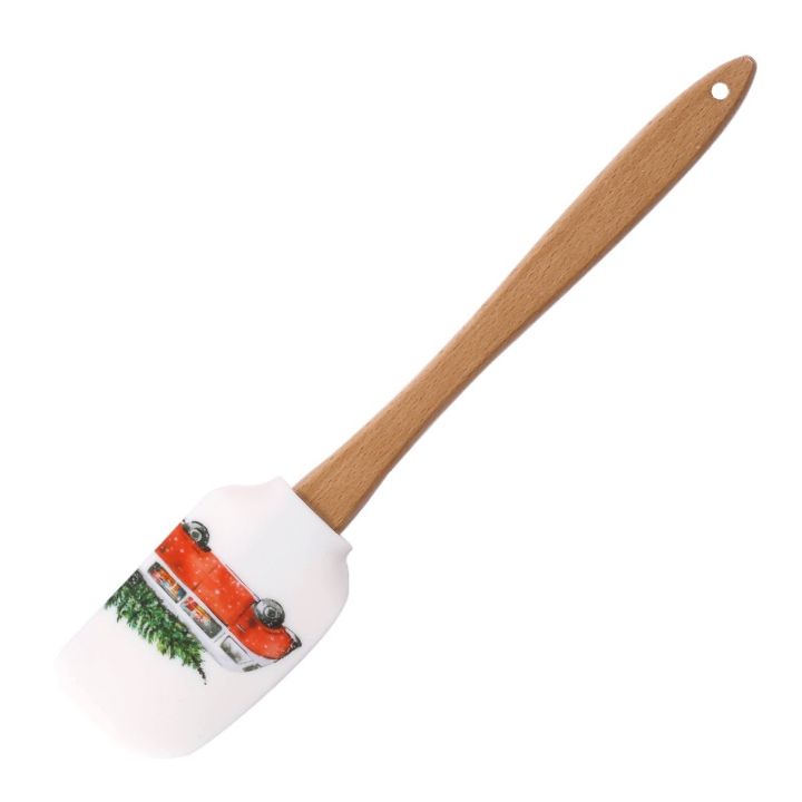 Cake Cream Silicone Spatula Christmas Themed Wooden Handle Pastry Batter Mixing Scraper Baking Decorating Tools Kitchen Utensils