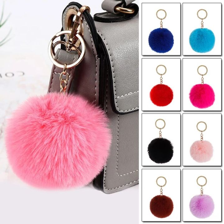 8cm Fluffy Fur Pom Pom Keychains for Women Girls Pompom Pendant Faux Fur-like Ball Keyring Key Chains Rings Charm Bag Gifts