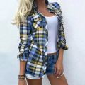 Ladies Plaid Shirts Turn-down Collar Long Sleeve Casual All Match Blouse Tops For Spring Autumn. 