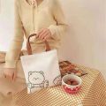 Women Little Canvas Handbag Cute Bear Simple Tote Cotton Cloth Bags Shopping Bag Lovely Grocery Totes Shoulder Bags For Girls.