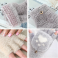 New Korean Cute Cartoon Cat Claw Warm Gloves Autumn Winter Wool Knitting Half Refers To Flip Gloves 1Pair.