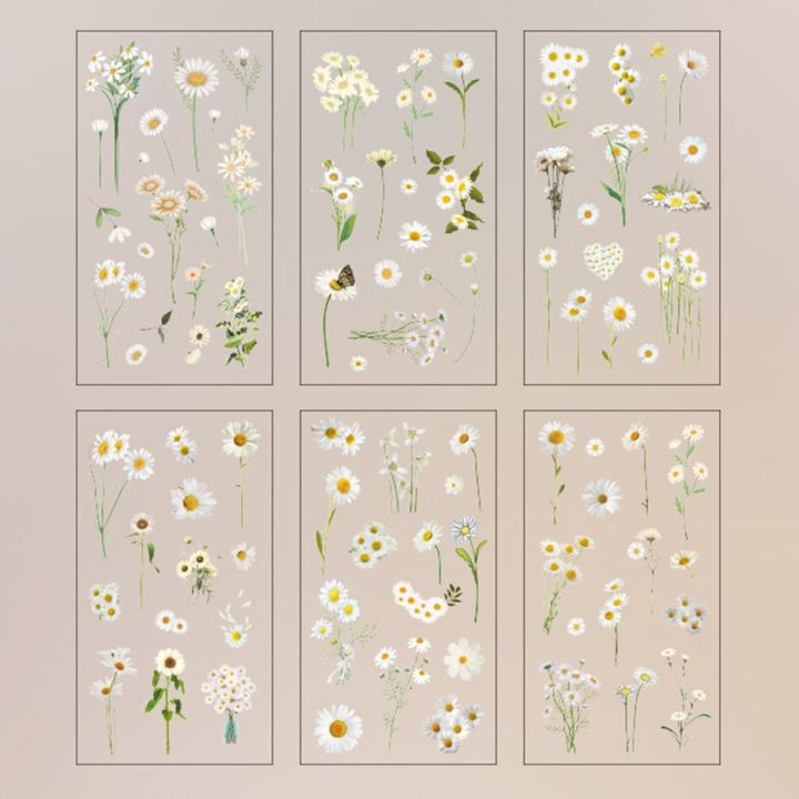 6 pcs/pack Adhesive PVC Plant Flower Sticker Journal Supplies DIY sticker Vintage Transparent Flower Stickers Waterproof Clear PET Scrapbook Stickers Album