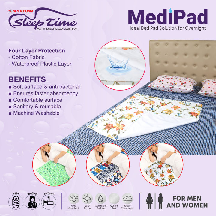 Medipad 34"x36" - Urine Mat - Reusable Waterproof Bed Pads with Non-Slip Back for Elder, Adult, Kids, Women