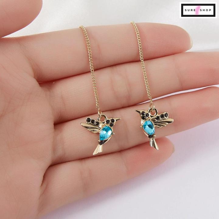 Unique Little Bird Drop Long Hanging Hummingbird Earrings For Women