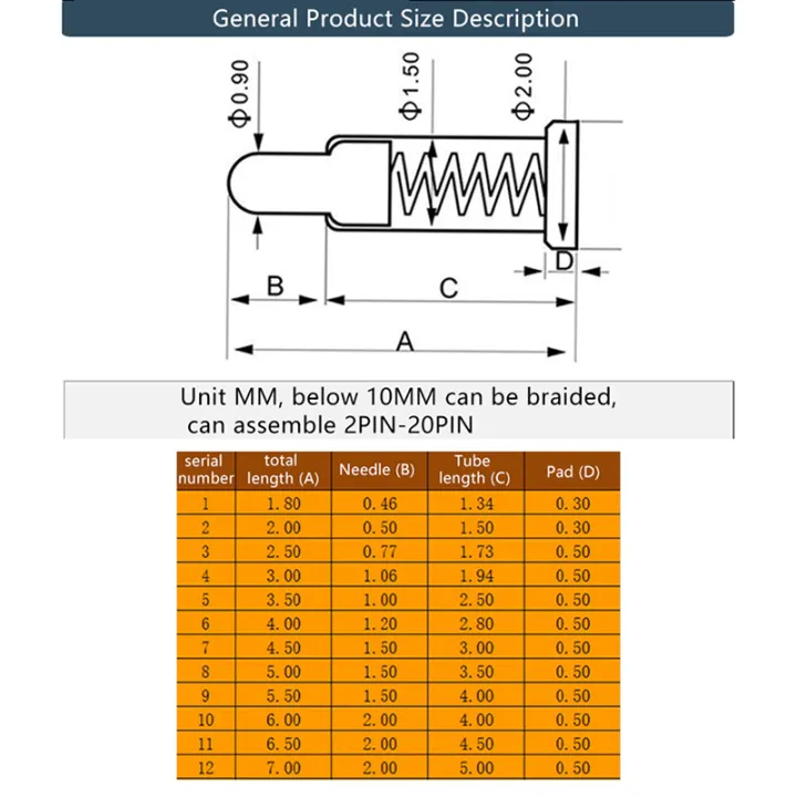 10Pcs%202.0/3/3.5/4/4.5/5/5.5/6.5/7MM%20SMT%20Pogo%20Pin%20Connector%20Pogopin%20Battery%20Spring%20Loaded%20Contact%20Needle%20Test%20Probe%20-%20Image%206