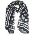 Black Chiffon Silk Feeling Skull Print Fashion Long Scarf Shawl Scaf Wrap For Women + Keyring. 