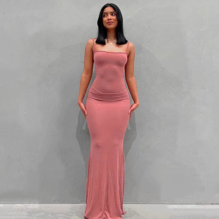 2023%20New%20Summer%20Spaghetti%20Strap%20Black%20Skims%20Long%20Dress%20Women%20Sleeveless%20Solid%20Skinny%20Bodycon%20Trumpet%20Maxi%20Dresses%20Vestidos%20-%20Image%206