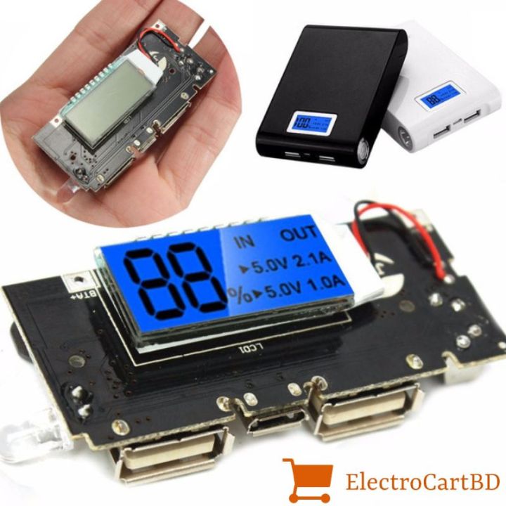 Power Bank Circuit With LCD Display - Input DC 5V 2A Micro USB Socket - Output DC 5V 2.1A 1A Dual USB - Equipped with Flash Light & BMS Protection