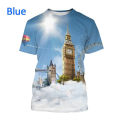 2023 New British London Big Ben Printed Short-sleeved T Shirt Men and Women Casual Clock Tower Building Streetwear Top.