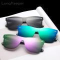 LongKeeper Brand Designer One-piece Sunglasses Men Women Rivet Rimless Sun Glasses for Driving Goggles Mirror Lens Gafas UV400. 