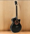New Acoustic Guitar Cutaway Black Finish with Picks - High-Quality Musical Instrument.