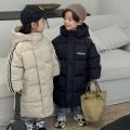 Winter hooded warm cotton coat lengthened boys girls 2-9 years old jacket thickened 2023 new Korean fashion children's clothing. 