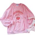 S-3XL Harajuku Kawaii Sweatshirt Strawberry Pink Sweatshirts Spring Kpop Korean Style Fleece Women Cute Top Outwear for Girls. 