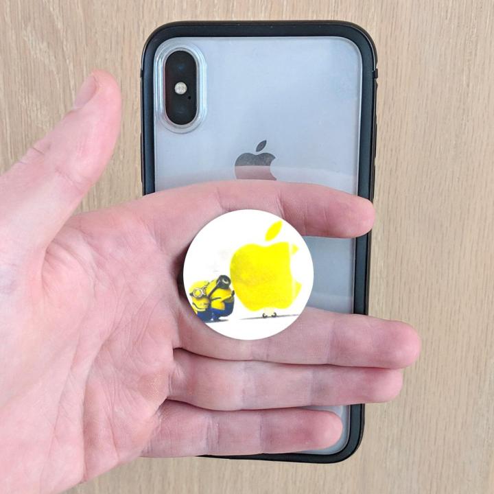 3D Pop Up Socket For Mobile With Phone Holder Socket Hook For Car-minion cartoon with apple logo