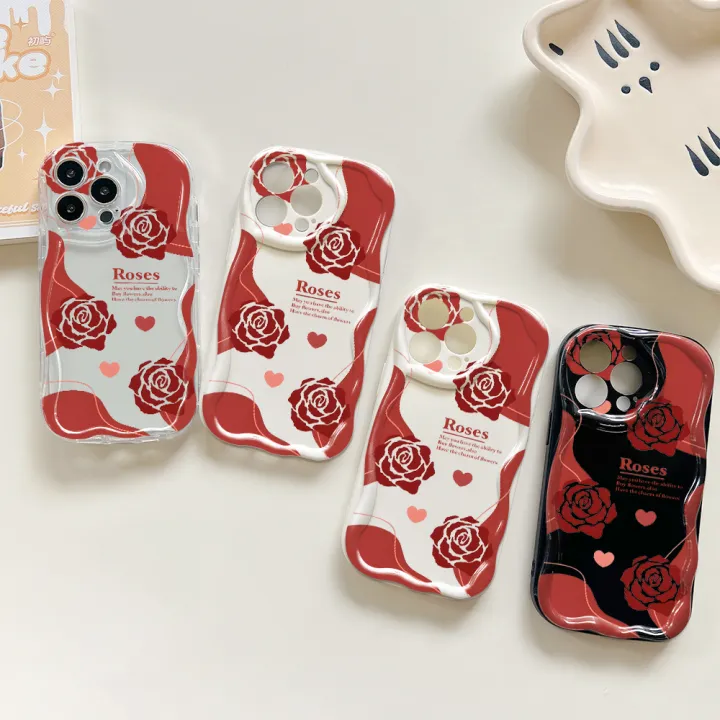 Jizetin%20for%20Samsung%20S22%20Ultra%205G%20Back%20Cover%20Back%20Cover%20Red%20Rose%20Cream%20Wavy%20Edge%20Soft%20Silicone%20Phone%20Case%20-%20Image%203