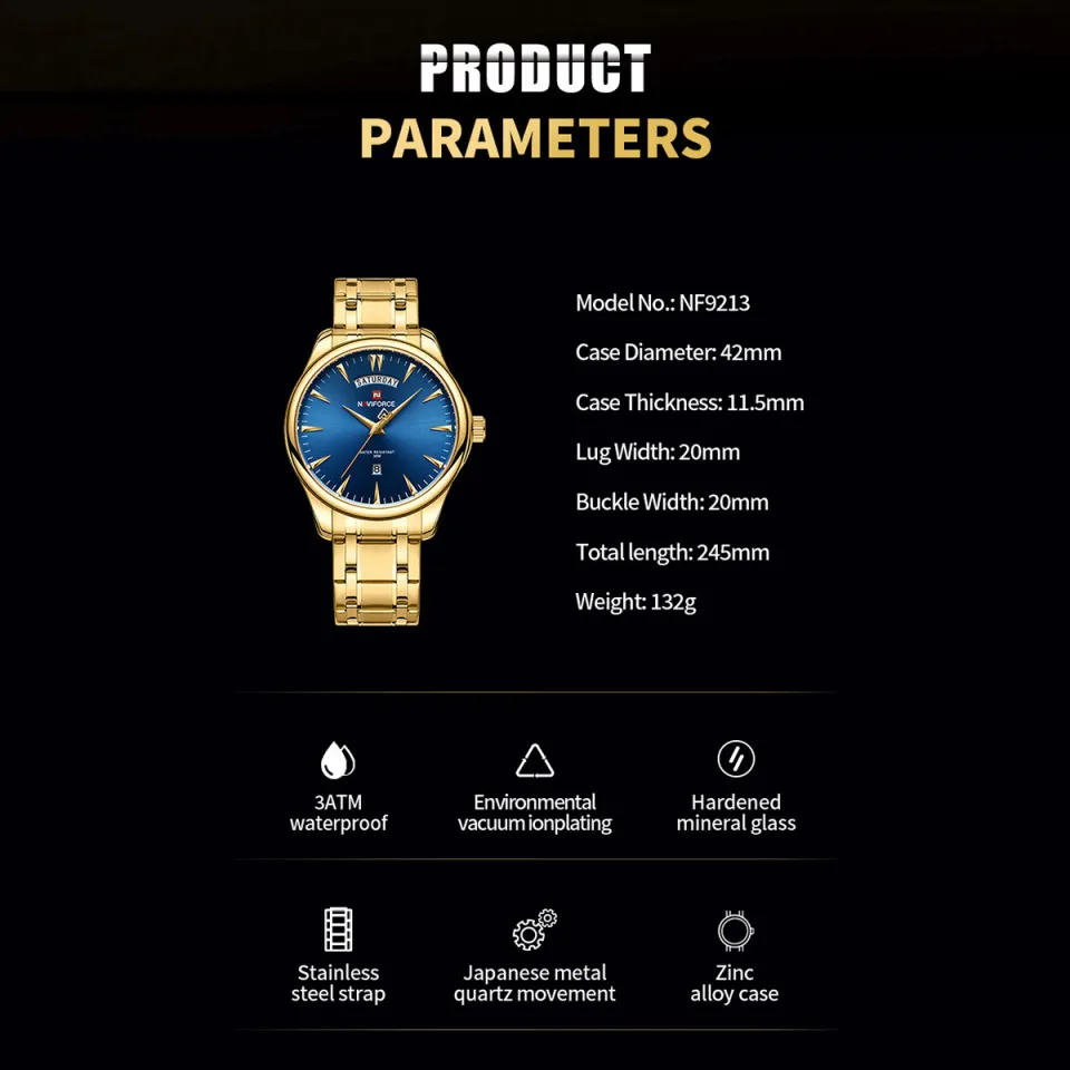 NAVIFORCE NF9213 Golden Stainless Steel Analog Watch For Men