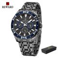 New REWARD Mens Watch Waterproof Sport Wristwatch for Men Stainless Steel Business Quartz Watches Clock Gift for Father Birthday.
