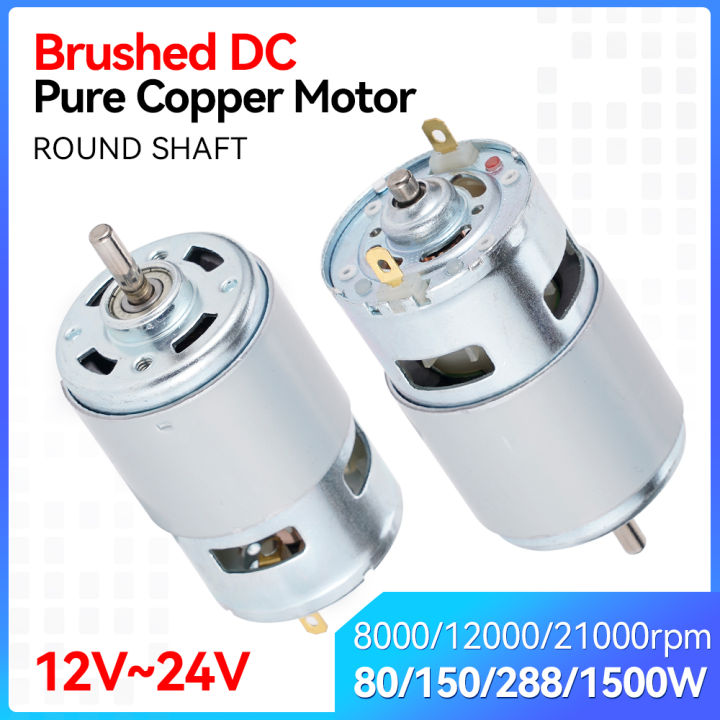 775 Motor DC 12V-24V 150W/288W Double Ball Bearing Spindle Mooptimumtor 12000RPM DC Motor Large Torque High Power Low Noise Motor