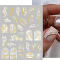 Gold Marble Blooming Ink Nail Art Stickers 3D Metallic Wave Stripes Line Geometric Manicure Nail Decals Adhesive Sliders Decors. 