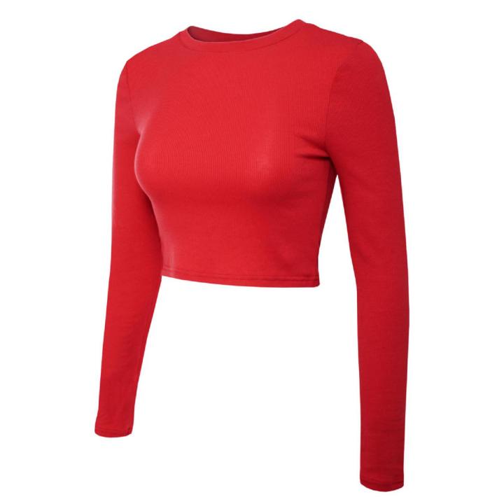 Ladies Long Sleeve Crop Top - For Women