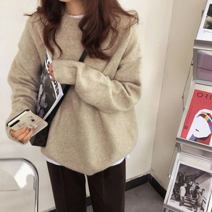 M50%20round%20Neck%20Sweater%20Women's%20Loose%20Lazy%20Style%20Mori%20Women's%20Soft%20Glutinous%20Outer%20Wear%20Japanese%20Style%20Sweater%20Pullover%20Top%20Inner%20Base%20-%20Image%203