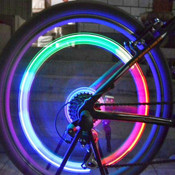 2PCS Bicycle Wheel RGB Flash Light Tire Valve Cap Bike Flash