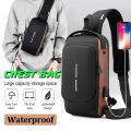Multipurpose Patent Leather Chest Bag Biker Bag - Waterproof Men's Travel Bags to Keep Your Belongings Safe - Chest Bags with Charging. 