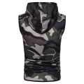 Men's Red Zipper Hooded Sleeveless Printed Fitness Srts Vest.