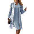 Women Outfit Solid Color Lace Cardigan Long Sleeve Knee-length Dress Coat Set for Office Coat + Vest Dress Female Two-Piece Suit.