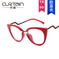 European and American cat eye flat lens TR90 anti blue light ins personalized 2022 new large frame eyeglass frame concave design for women. 