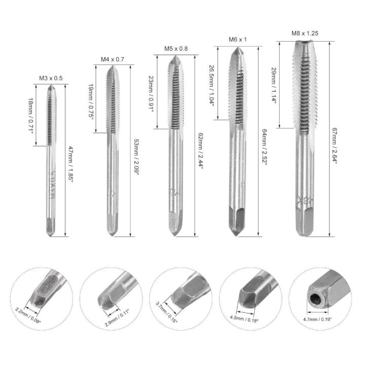5pcs%20Durable%20M3%20M4%20M5%20M6%20M8%20Hand%20Threading%20Tap%20Set%20Straight%20Flutes%20Metric%20Thread%20Screw%20Taps%20High%20Speed%20Steel%20Uncoated%20-%20Image%202