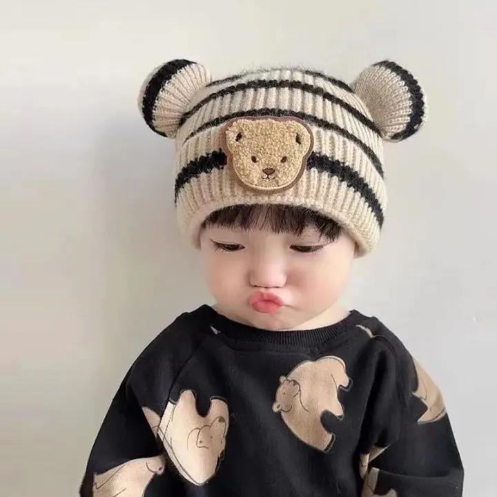 Baby%20fall%20and%20winter%20children's%20knitted%20cap%20baby%20boy%20baby%20girl%20baby%20striped%20bear%20head%20wool%20cap%20rolled%20warm%20hat%20baby%20accessories%20-%20Image%204