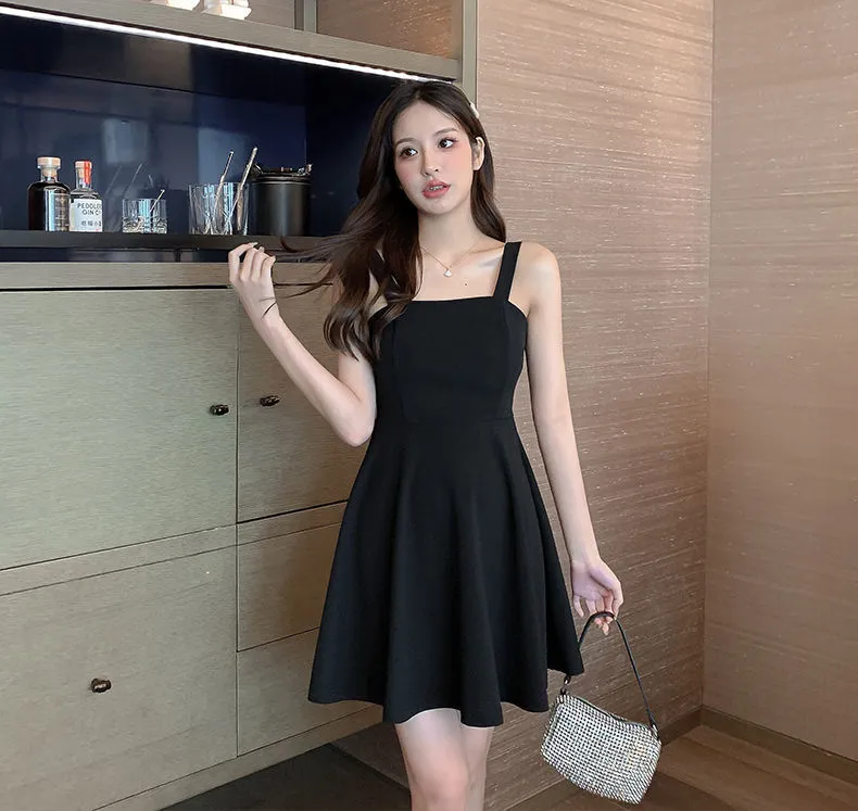 Black Slip Dress2022New Dress Women Korean Style Square Collar