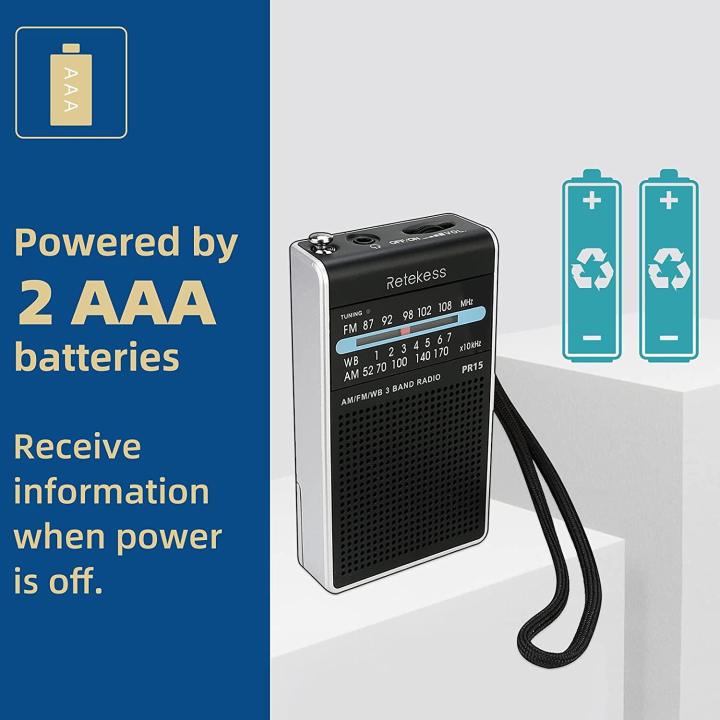 Retekess%20PR15%20Pocket%20NOAA%20Weather%20Radio,%20AM%20FM%20Radio%20Portable,%20Little%20Transistor%20Radio%20Powered%20by%20AAA%20Batterys%20for%20Walking,%20Camping%20(Silver%20Black)%20-%20Image%204