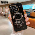 Tokifu For Oneplus 12R Back Cover With Astronaut Folding Holder Luxury 6D Plating Case Soft Silicone Bracket Phone Cases. 