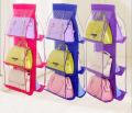 6 Pockets Clear Hanging Purse Handbag Storage Organizer Closet Rack.