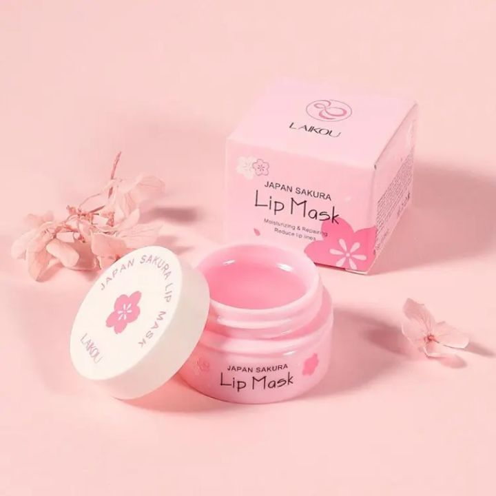 LAIKOU Japan Sakura Lip Mask Diminishing Lip Lines Cherry blossoms Remove Wrinkle Cream Repairing Smoothing Lip Balm 8g