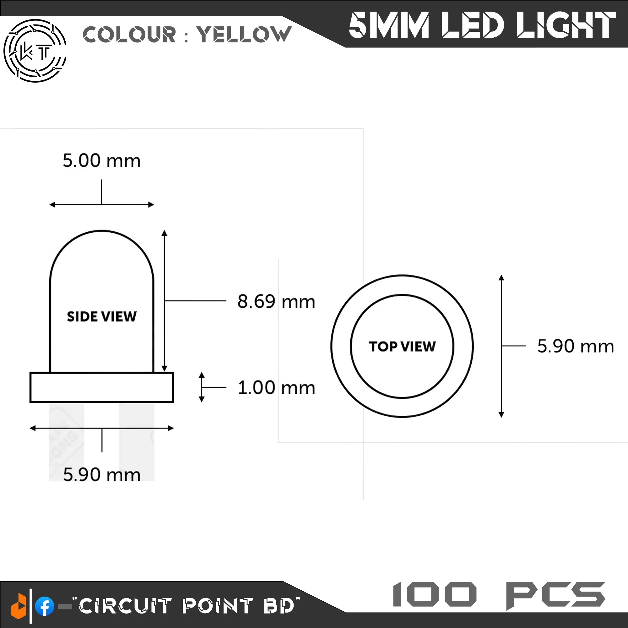 Yellow Color Round Light 100Pcs -DC 5mm YELLOW LED Light Round Transparent (Bright) 100 Pcs Pack ...