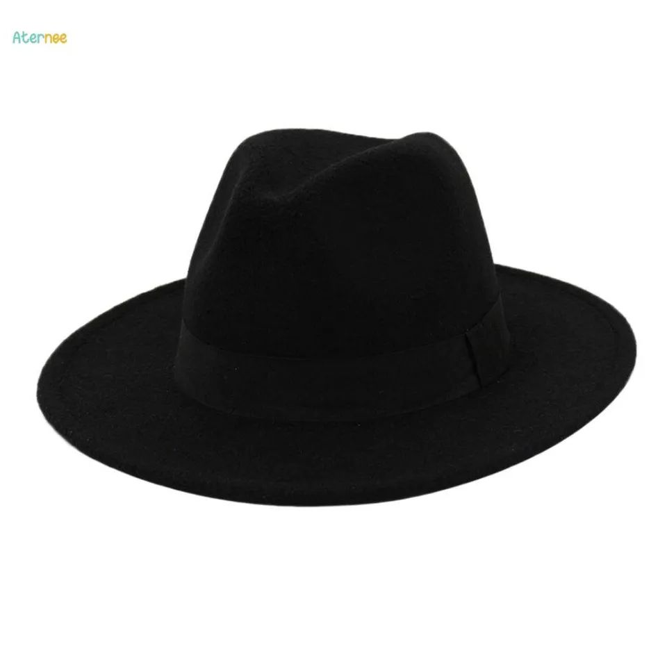2Pcs Unisex Fedora Hat Wool Felt Caps Wide Brim Fashion Jazz Hat