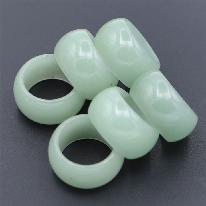 Natural Stone Smooth Finger Engagement Ring Green Aventurine Jewelry Wedding Set For Women Men Wholesale Bands Party 15MM 20#