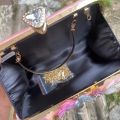 3D Beaded Flower Evening Bag, Elegant Box Clutch Purse, Women's Wedding Handbags For Party Prom. 