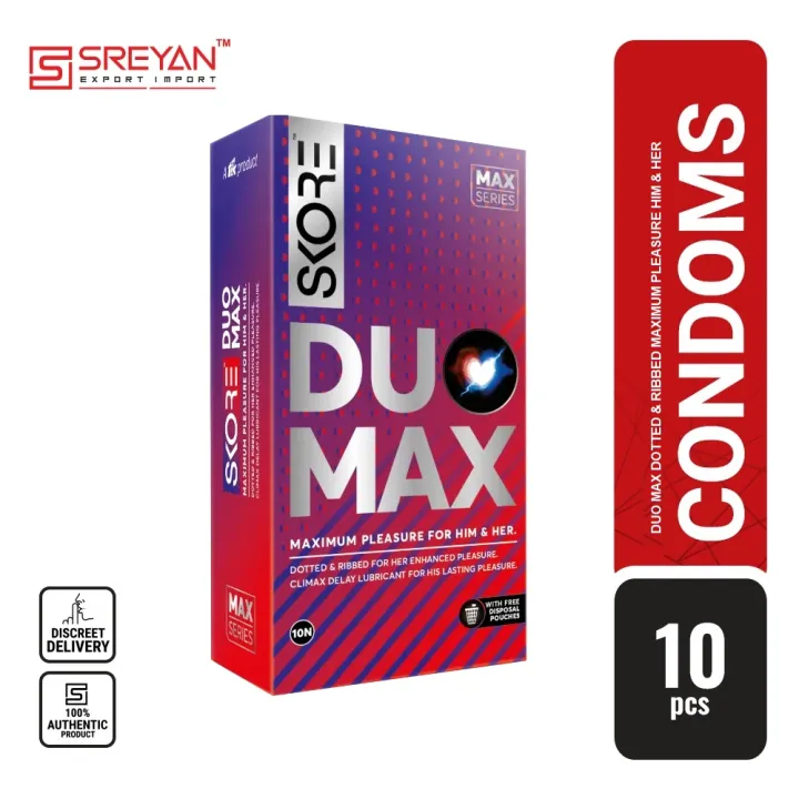 Skore Duo Max Climax Delay Dotted & Ribbed Maximum Pleasure For HIM and HER Condom - 10pcs( India)