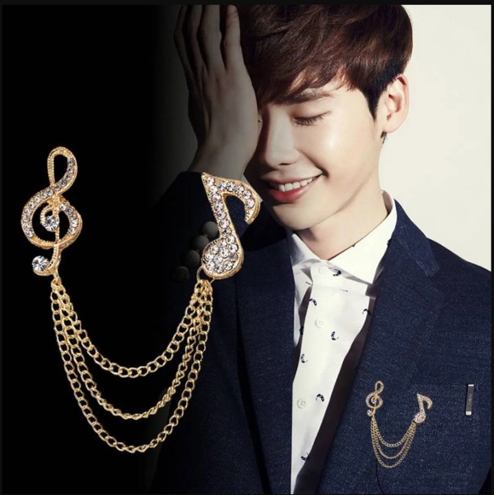 Rhinestone Musical Note Brooch For Men Suit Fashion Accessories
