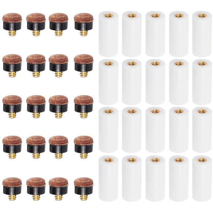 20Sets Billiard Cue Tips with Pool Cue Stick Ferrules 12mm Billiard Screw-on Tips Replacement for Nine Ball