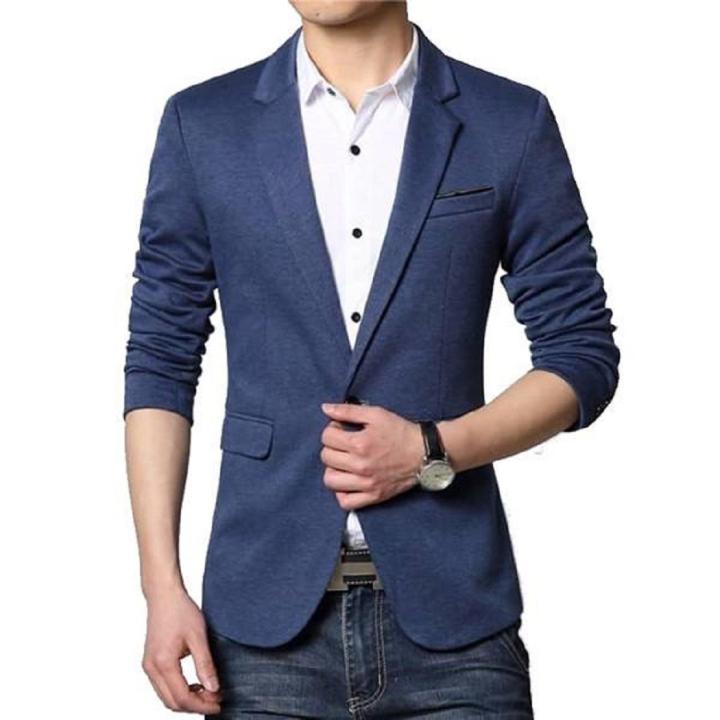 Navy blue  Synthetic Casual Blazer For Men