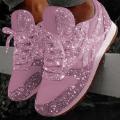 Women Flat Glitter Sneakers Casual Bling Vulcanized Shoes Female Mesh Lace Up Platform Comfort Plus Size Fashion Ladies Autumn Moonlight Shines. 