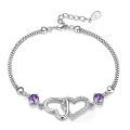 S925 Sterling Silver Bracelet Inlaid With Natural Amethyst Zircon Heart Lady Bracelet, Charm Jewelry Gift Wedding Jewelry.