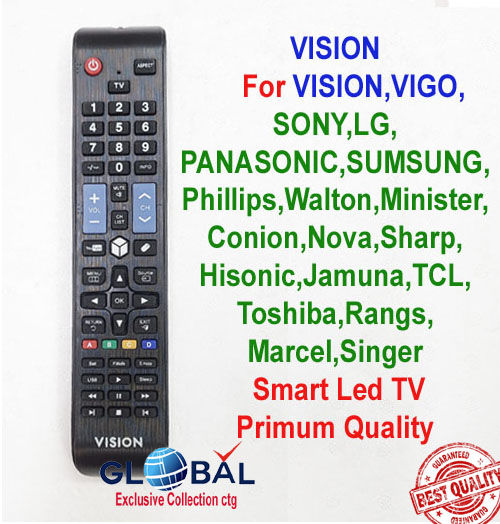 Remote Control For VISION, Sony,Vigo,Panasnic,Sumsung, Wlton Minister,Toshiba,LG,Jumuna, Rangs,Marcel, Singer, Android TV Remote.