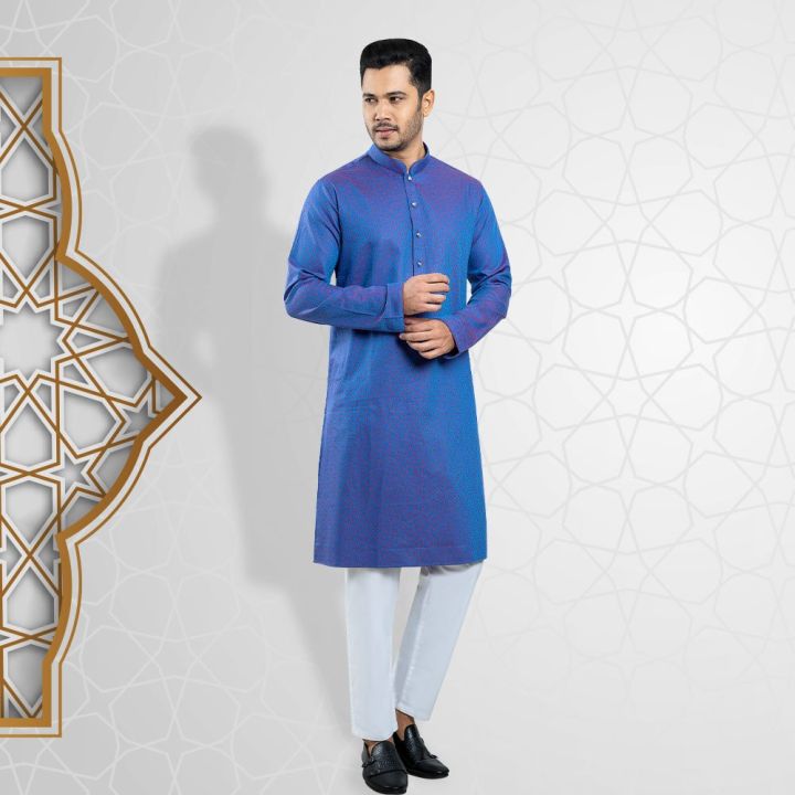 Lubnan Mens Light Blue Color Cotton Slim Fit Panjabi